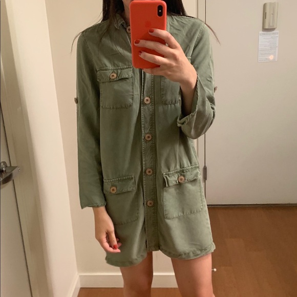 Mango Army Green Button Down Shirt Dress - Picture 6 of 8